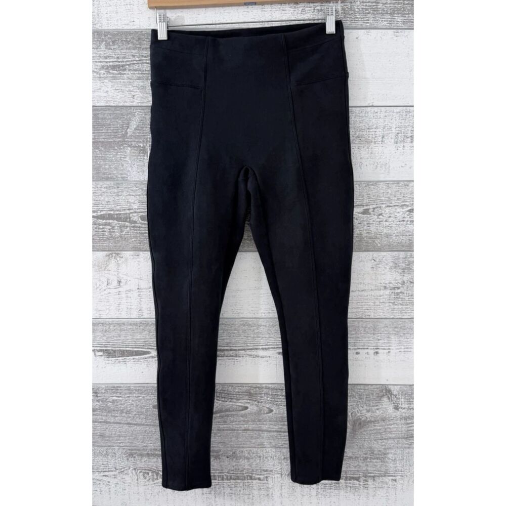 Spanx Cropped Pants Women's M Petite Faux Suede Leggings, High Waist, Navy